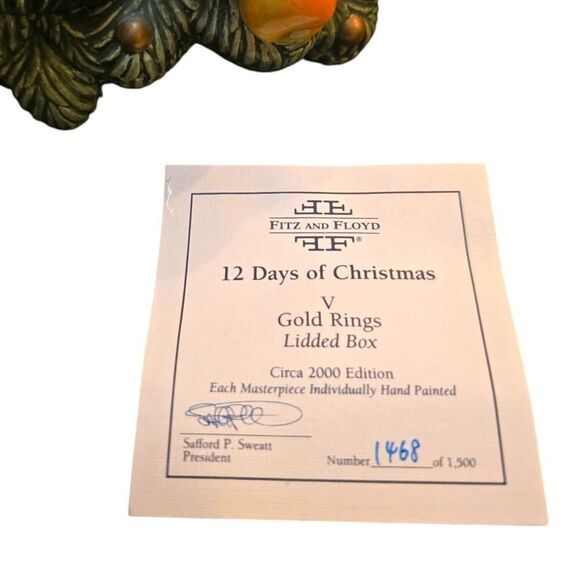 FITZ & FLOYD Twelve Days of Christmas Five Golden Rings Lidded Box Holiday - Picture 7 of 7